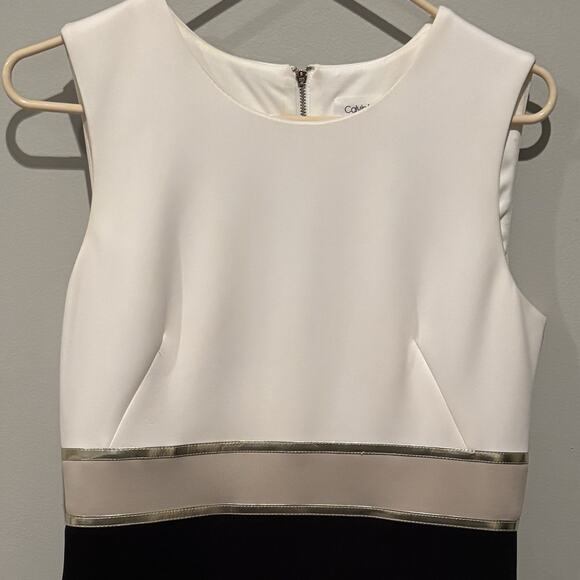 Calvin Klein Womens Sz 8 Sleeveless Color Block Black White Sheath Formal Dress - Picture 3 of 7
